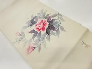 作家物　塩瀬手描き金彩牡丹模様名古屋帯